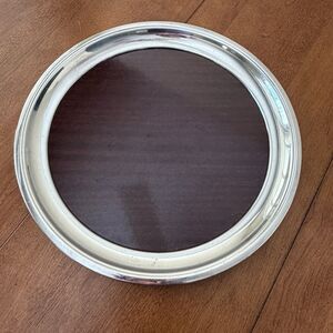 Crescent Silverplated Faux Mahogany Formica MCM Round Serving Tray 12” Polished